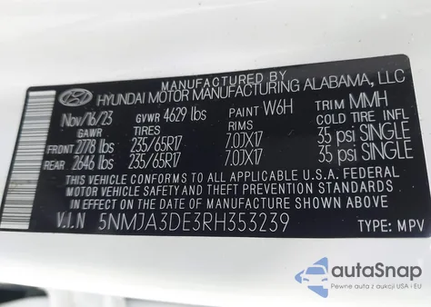 2024 Hyundai Tucson Se from USA, damaged, VIN 5NMJA3DE3RH353239